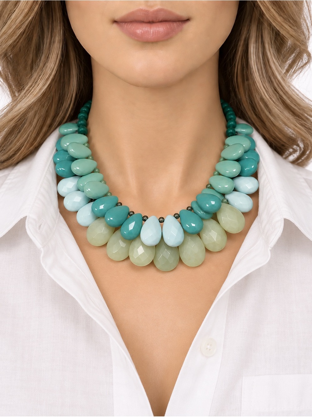 STELLA & DOT Delilah Statement Necklace Amazonite and New Jade